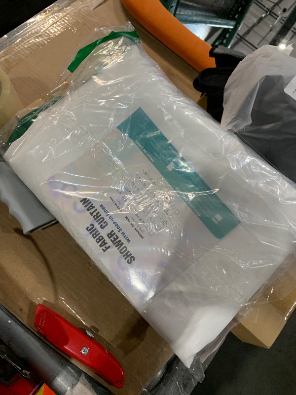 Photo 1 of (BAGGED) (USED/FAIR) Long No Hook Slub Textured Shower Curtain with Snap-in PEVA Liner Set - 71" x 80"(78"), Hotel Style with See Through Top Window, Fabric Curtain & Waterproof Liner, White, 71x80