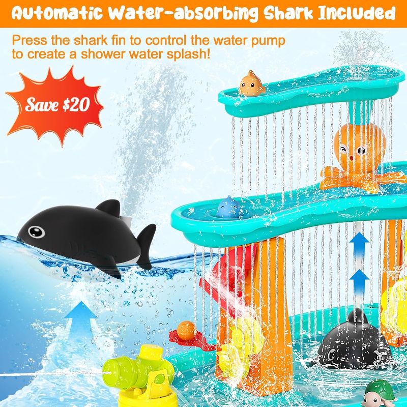 Photo 1 of (PARTS) (NOT A COMPLETE) Upgraded Sand Water Table for Toddlers, Auto Water-Absorbing 3-Tier Outdoor Activity Table with Umbrella & 20PCS Water Toy Accessories, Outside Water Play Toys Sensory Table for Kids Summer Toy Gift