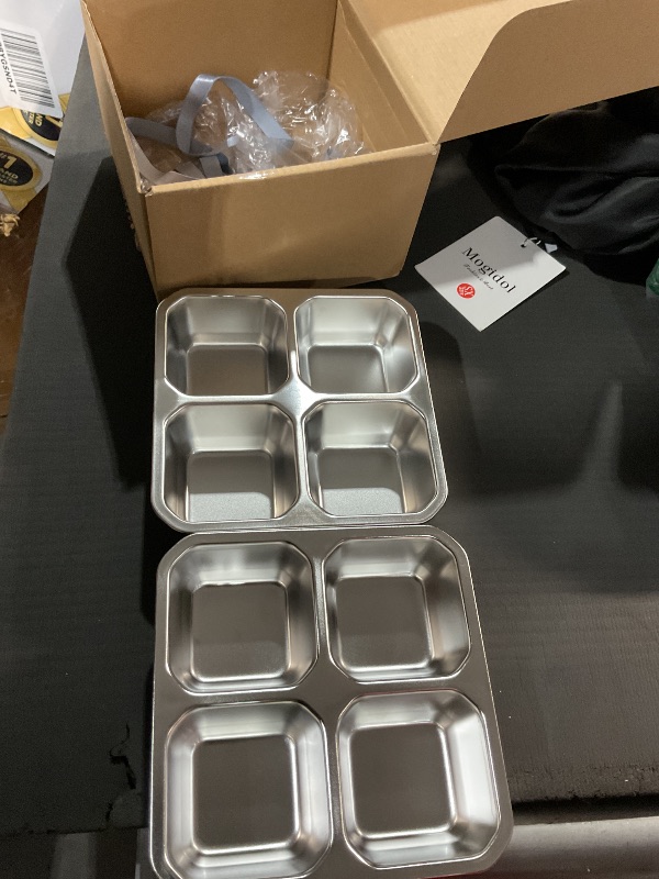 Photo 1 of (Missing 2)(missing lids) 4 Pack Stainless Steel Snack Containers with Lids 4 Compartment Lunch Box for Adults & Kids Meal Prep