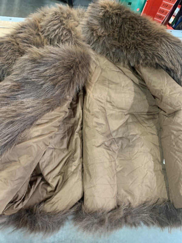 Photo 1 of (see all images) Flygo Women's Faux Fur Coat Fluffy Faux Fur Jacket Long Sleeve Lapel Furry Winter Jackets Shaggy Parka Short Coat(Brown-L)