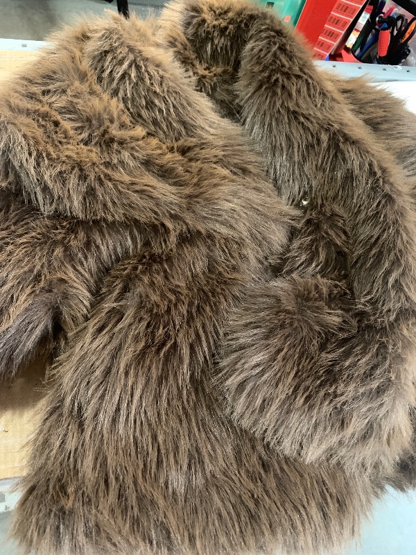 Photo 1 of (see all images) Flygo Women's Faux Fur Coat Fluffy Faux Fur Jacket Long Sleeve Lapel Furry Winter Jackets Shaggy Parka Short Coat(Brown-L)