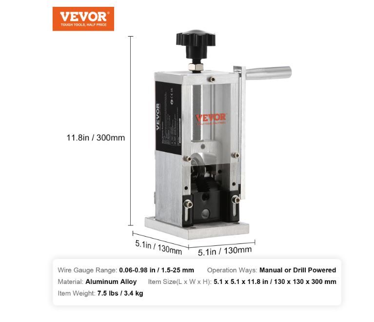 Photo 1 of (READ FULL POST) VEVOR Manual Wire Stripping Machine, 0.06''-0.98'' Wire Stripper Machine with Drill Powered and Hand Crank, Visible Stripping Depth Reference, Aluminum Frame Wire Peeler for Scrap Copper Recycling