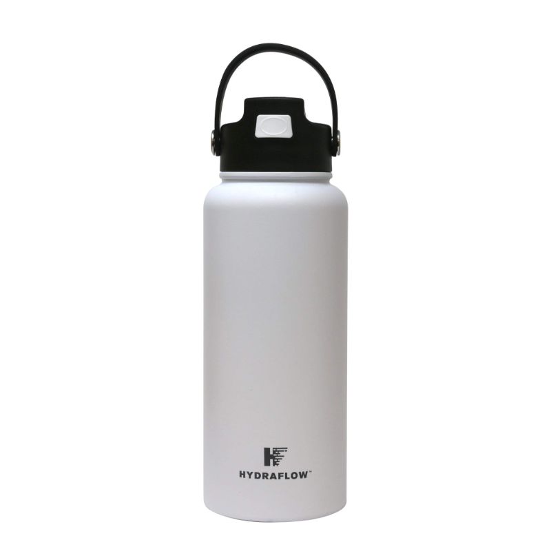 Photo 1 of * DAMAGED* Hydraflow Hybrid - Triple Wall Vacuum Insulated Water Bottle with Flip Straw (34oz, WHITE ) Stainless Steel Metal Thermos, Reusable Leak Proof BPA-FREE for Sports and Travel