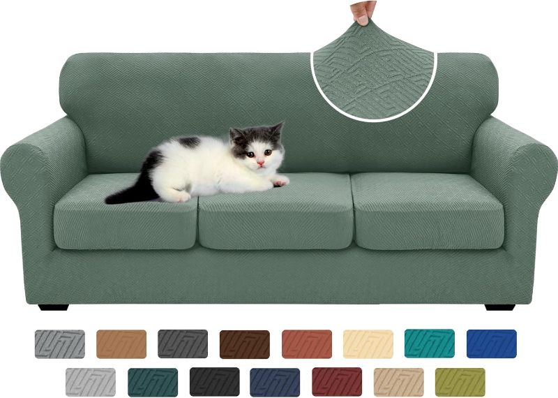 Photo 1 of (READ FULL POST) XINEAGE New 4 Pieces Couch Covers for 3 Cushion Couch Super Stretch Thick Soft Sofa Cover Anti Slip Sofa Slipcover Dogs Cats Furniture Protector (Pea Green, 71"-91")