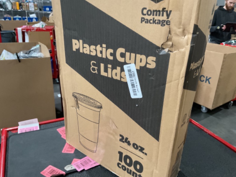 Photo 2 of [100 Sets - 24 oz.] Plastic Cups With Flat Lids