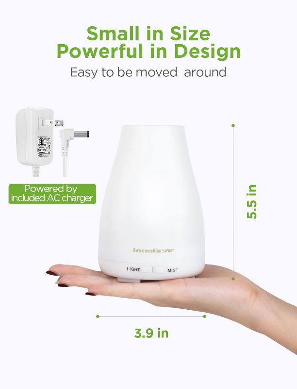 Photo 3 of (READ FULL POST) InnoGear Essential Oil Diffuser, Upgraded Diffusers for Essential Oils Aromatherapy Diffuser Cool Mist Humidifier with 7 Colors Lights 2 Mist Mode Waterless Auto Off for Home Office Room, Basic White