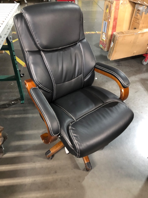 Photo 2 of ***USED - DAMAGED - MISSING PARTS - SEE PICTURES - NO PACKAGING***
La-Z-Boy Delano Big & Tall Executive Office Chair, High Back Ergonomic Lumbar Support, Bonded Leather, Black with Mahogany Wood Finish