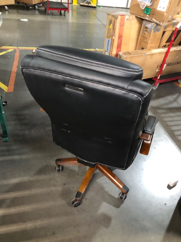 Photo 3 of ***USED - DAMAGED - MISSING PARTS - SEE PICTURES - NO PACKAGING***
La-Z-Boy Delano Big & Tall Executive Office Chair, High Back Ergonomic Lumbar Support, Bonded Leather, Black with Mahogany Wood Finish