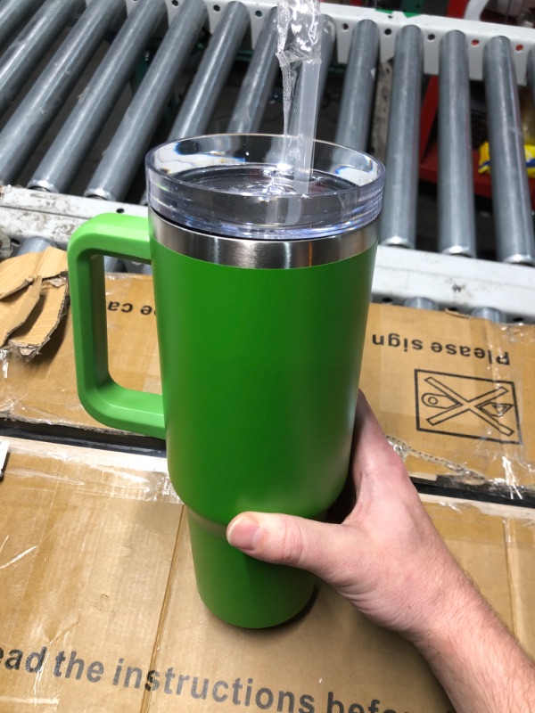 Photo 2 of (READ FULL POST) BAISHIDA 40 oz Tumbler with Handle and Straw, 40oz Neon Tumbler with Handle, Stainless Steel Vacuum Insulated Cup, Mother's Day Gift(Neon Green)