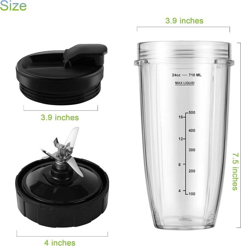 Photo 3 of (READ FULL POST) Blender Replacement Parts for Ninja, 24oz Ninja Blender Cups with To-Go Lids, 7 Fins Extractor Blade, Blender Blade Compatible with Nutri Ninja Auto iQ Blenders BL2012 BN801 BL480-30 BL640-30