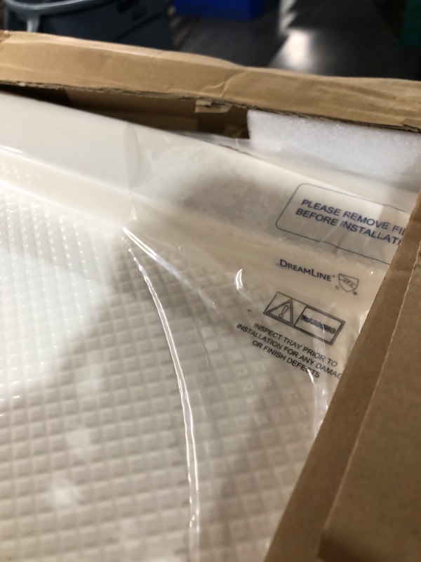 Photo 3 of ***HAS FACTORY FILM ON ITEM*** DreamLine SlimLine 30 in. D x 60 in. W x 2 3/4 in. H Right Drain Single Threshold Shower Base in Biscuit, DLT-1130602-22