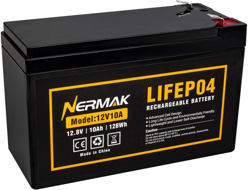 Photo 1 of 12V 10Ah Lithium LiFePO4 Deep Cycle Battery, 2000+ Cycles Rechargeable Battery for Solar/Wind Power, Small UPS, Lighting, Power Wheels, Fish Finder and More, Built-in 10A BMS