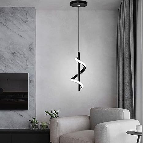 Photo 1 of 13W Modern Spiral Led Pendant Light Fixture, Cold White 5500K Minimalist Integrated LED Hanging Lamp, Adjustable Hanging Island Light Fixture For Bedroom Living room Kitchen Sink, 1 Pack (SILVER) ------ITEM IS SILVER NOT BLACK-------