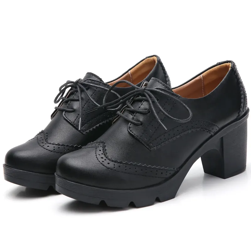 Photo 1 of (READ FULL POST) DADAWEN WOMENS CASUAL WINGTIP SHOES WITH HEEL BLACK 