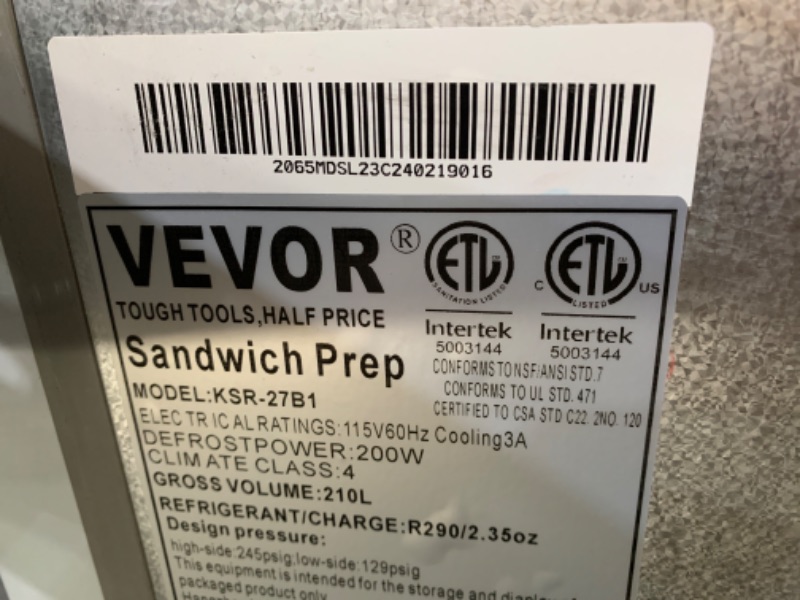 Photo 3 of * MISSING PARTS* VEVOR Sandwich Prep Table 7.42 cu. ft. Food Prep Fridge, Commercial Stainless Steel Prep Refrigerator Table