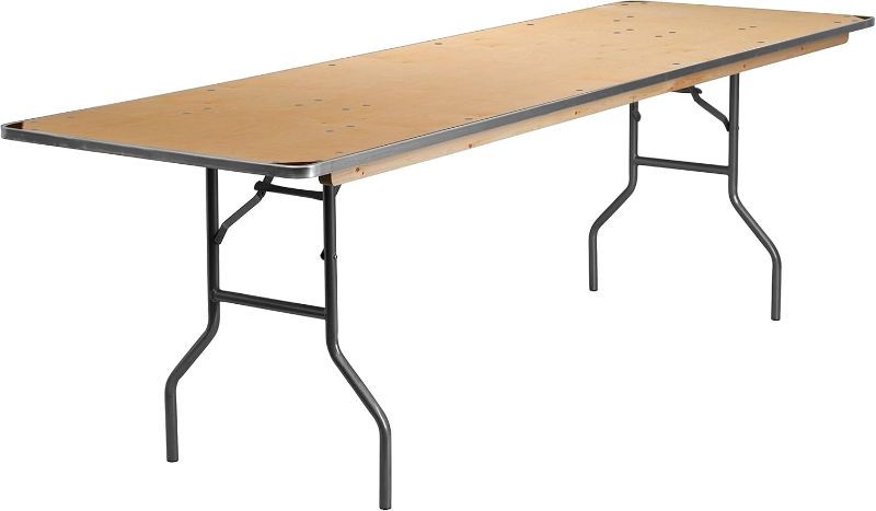 Photo 1 of *MINOR DAMAGE* Flash Furniture Fielder 8' Rectangular All-Occasion Birchwood Folding Event Table, Foldable Portable Banquet Table with Wooden Top, Natural/Silver
