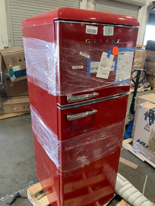 Photo 8 of *DAMAGED* Galanz GLR12TRDEFR Refrigerator, Dual Door Fridge, Adjustable Electrical Thermostat Control with Top Mount Freezer Compartment, Retro Red, 12.0 Cu Ft
