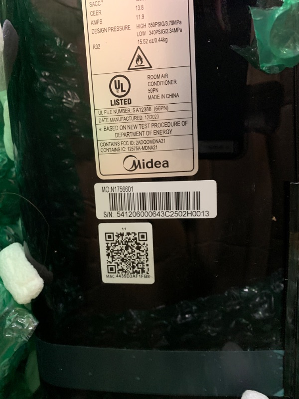 Photo 5 of *MINOR DAMAGE* MISSING PARTS* Midea Duo 14,000 BTU (12,000 BTU SACC) High Efficiency Inverter, Ultra Quiet Portable Air Conditioner, Cools up to 550 Sq. Ft., Works with Alexa/Google Assistant, Includes Remote Control & Window Kit Black 14,000 BTU