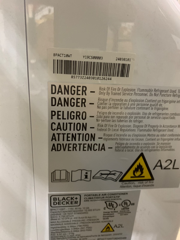 Photo 4 of (PARTS ONLY NON REFUNDABLE) BLACK+DECKER 10,000 BTU Portable Air Conditioner up to 450 Sq.Ft. with Remote Control,White
