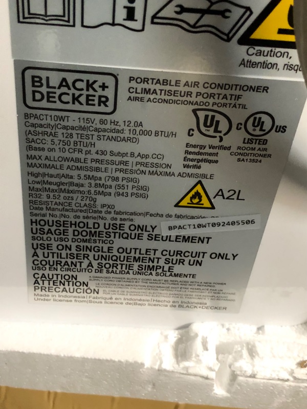 Photo 6 of *MISSING PARTS* BLACK+DECKER 10,000 BTU Portable Air Conditioner up to 450 Sq.Ft. with Remote Control,White
