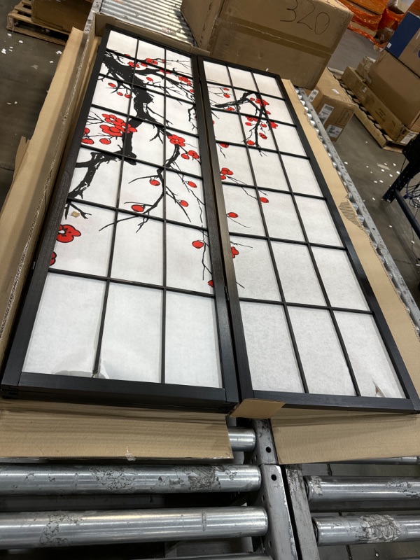 Photo 2 of ****MINIRoundhill Furniture Black Japanese 4-Panel Screen Room Divider, Plum Blossom