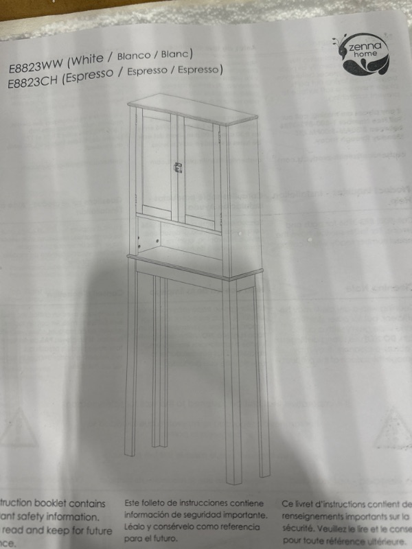 Photo 2 of *PREVIOUSY OPENED** Zenna Home Classic Over-The-Toilet Spacesaver Bathroom Storage with Glass Windows, White