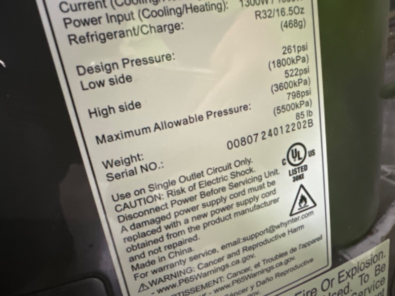 Photo 5 of *POWERS ON** Whynter ARC-14SH 14,000 BTU Dual Hose Portable Air Conditioner, Platinum/Black AC Unit + Heater