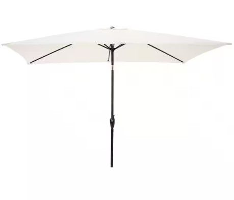 Photo 1 of 10 ft. Rectangular Market Tilt Patio Umbrella with Push Button in Beige


