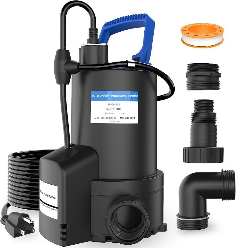 Photo 1 of 1 HP Automatic Submersible Sump Pump, 2800 GPH Water Pump Utility Pump for Pool Draining, High Flow Water Removal, with 10FT ?Power Cord for Flooded Areas, Swimming Pool, Flooded House Basement
