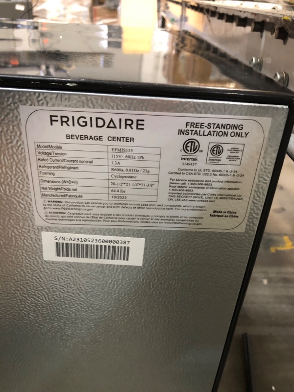 Photo 8 of ***NONREFUNDABLE - THIS SALE FINAL -  PARTS ONLY - SEE COMMENTS***
Frigidaire EFMIS155 Beverage Center-126 Cans-Full Stainless Steel, 126-CAN, Stainless, 4.4 cu.ft