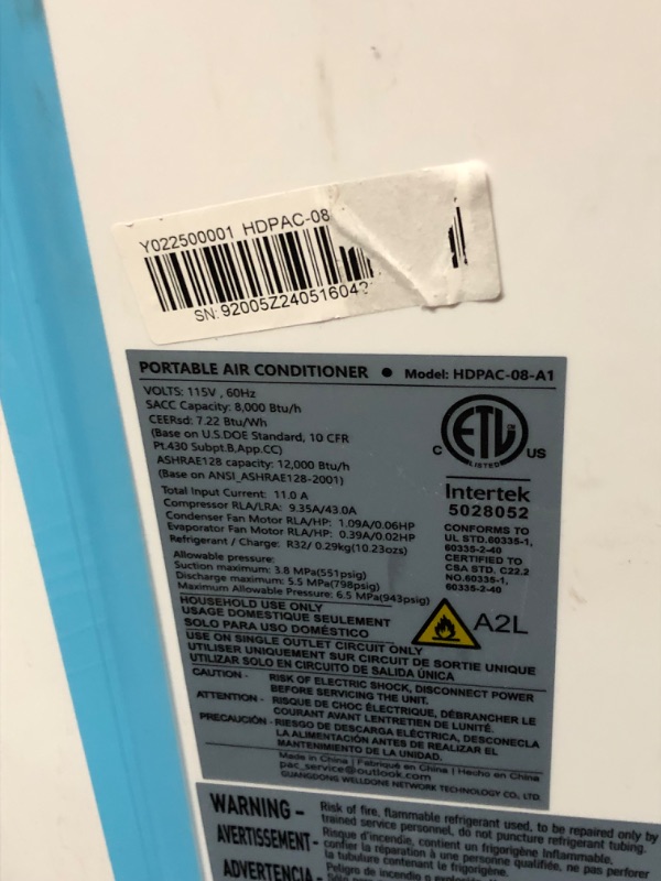 Photo 7 of ***USED - POWERS ON - UNABLE TO TEST FURTHER - SEE PICTURES***
SIMOE 14,000 BTU Portable Air Conditioner and Heater, Dehumidifier and Fan, 5-in-1 AC Unit for Rooms up to 700 Sq Ft, Wi-Fi Enabled Room Air Conditioner, (9,500 BTU SACC)
