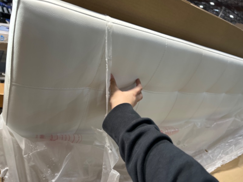 Photo 1 of *** ONLY HEADBAORD NO HARDWARE *** Lily Tufted Faux Leather Upholstered Queen Headboard in White