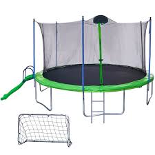 Photo 1 of 16FT Trampoline with Slide , Outdoor Trampoline Secure Fun for Kids and Adults with Enclosure Net and Ladder, Football Goal, Backboard
