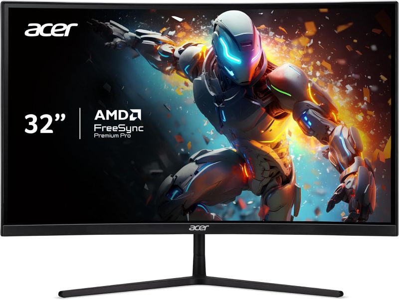 Photo 1 of Acer EI322QUR Pbmiippx 31.5" 1500R Curved WQHD 2560 x 1440 Gaming Monitor | AMD FreeSync Premium Pro Up to 165Hz Refresh Rate 1ms VRB VESA DisplayHDR 400 2 Display Ports & HDMI 2.0