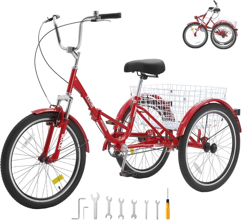 Photo 1 of (For parts) VEVOR Folding Adult Tricycle,Adult Folding Trikes, 3 Wheel Cruiser Bike with Large Basket & Adjustable Seat, Shopping Picnic Foldable Tricycles for Women, Men, Seniors
