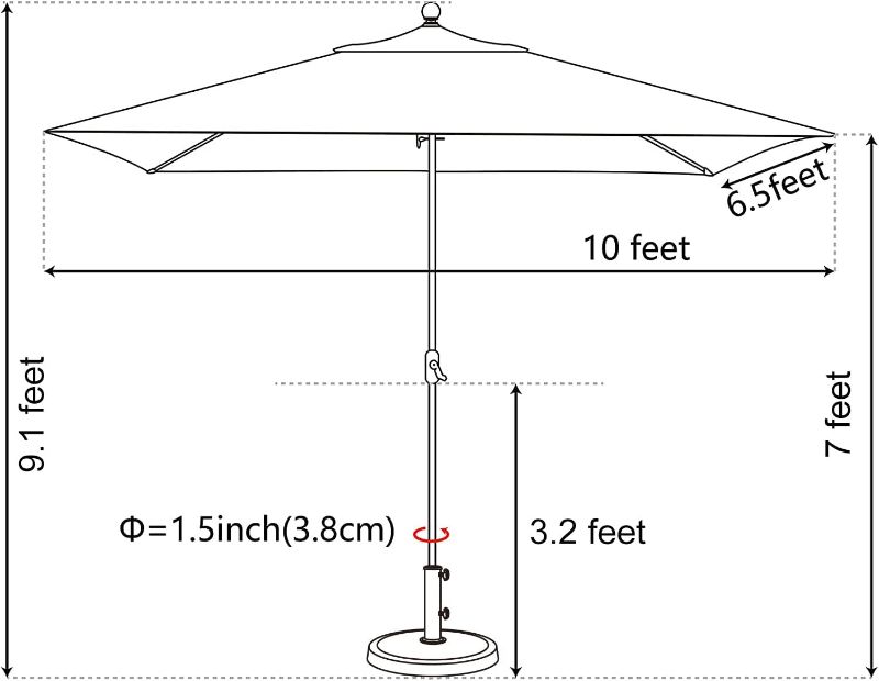 Photo 4 of (READ FULL POST) EliteShade USA 10-Year-Non-Fading 6.5x10Ft Rectangular Market Umbrella Patio Umbrella Outdoor Table Umbrella with Ventilation, Red Logo Red 6.5x10Ft