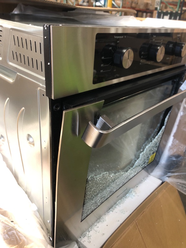 Photo 4 of ***BROKEN GLASS/NEEDS TO BE REPLACED*** 24" Single Wall Oven, ETL Certified, thermomate 2.12 Cu.ft. Natural Gas Oven with 5 Cooking Functions and Rotisserie, Built-in Wall Oven with Mechanical Knobs Control, Stainless Steel