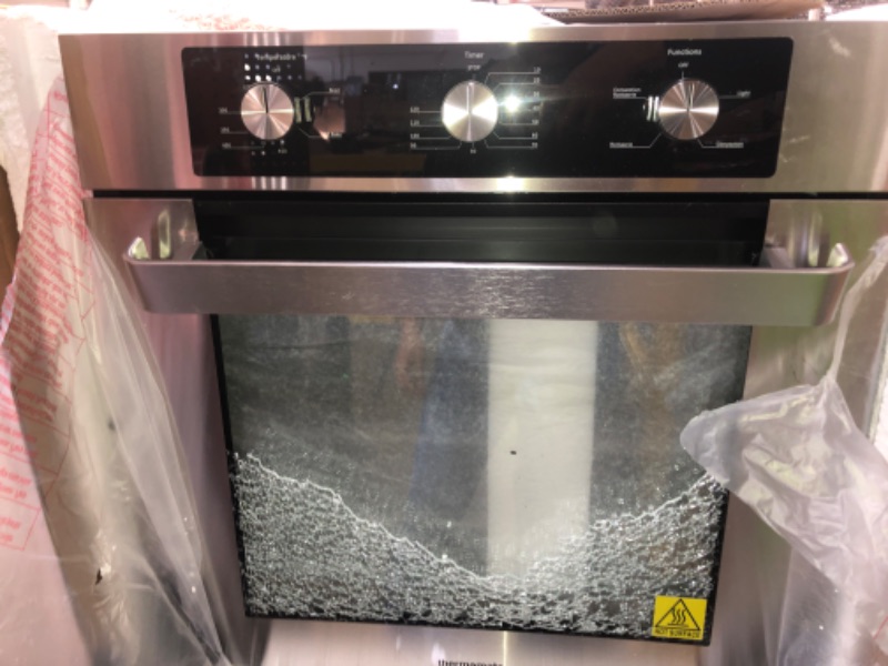 Photo 2 of ***BROKEN GLASS/NEEDS TO BE REPLACED*** 24" Single Wall Oven, ETL Certified, thermomate 2.12 Cu.ft. Natural Gas Oven with 5 Cooking Functions and Rotisserie, Built-in Wall Oven with Mechanical Knobs Control, Stainless Steel