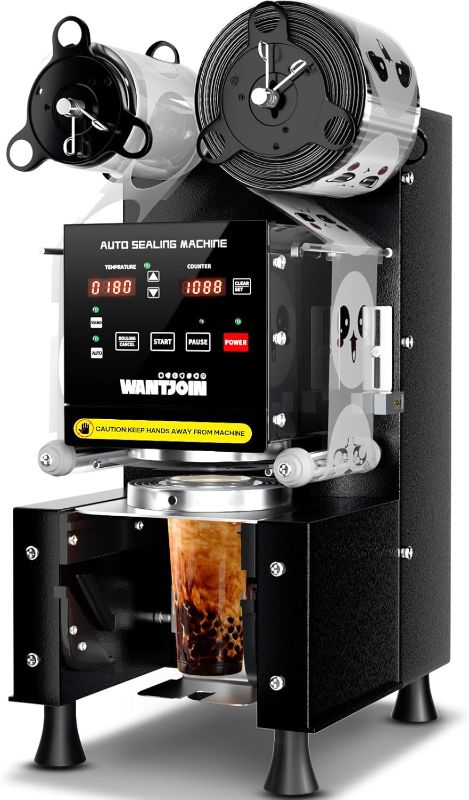 Photo 1 of *POWERS ON** WantJoin Cup Sealing Machine Full Automatic Cup Sealer Machine 90/95mm Electric Cup Sealing Machine 500-600 Cups/H Digital Control LCD Panel Cup Sealer for Bubble Milk Tea Coffee Black
