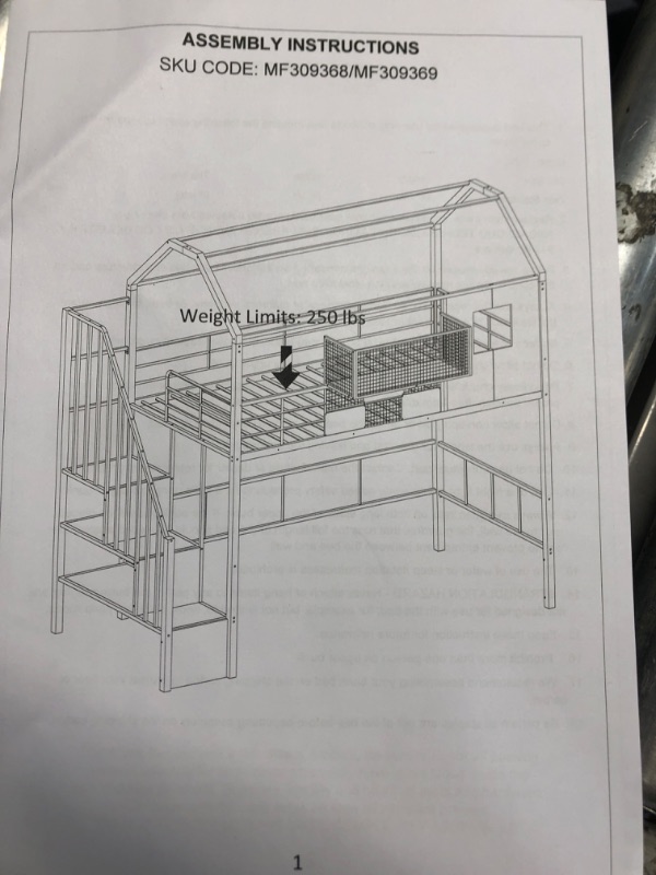 Photo 2 of *MISSING BOX 2 OF 2 ** BOVZA Twin Size House Loft Bed with Stairs and Roof, Kids Metal Low Loft Bed Frame with a Storage Box and Saftey Guardrails for Teens Boys, Black+White
