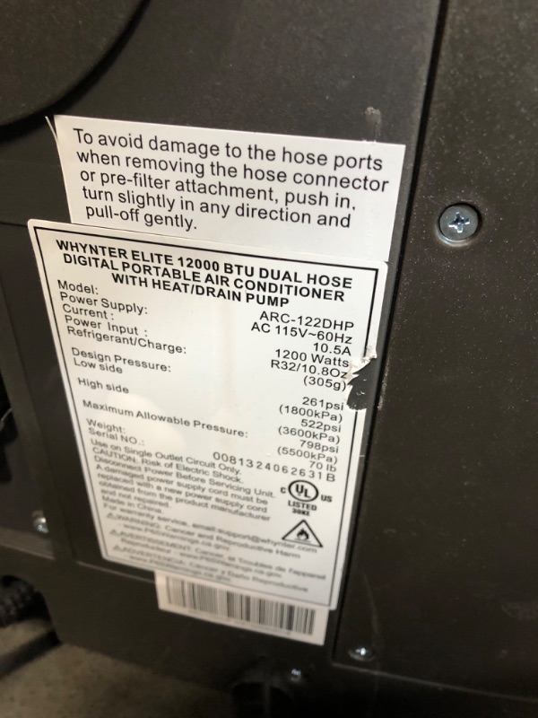 Photo 6 of ***USED - DAMAGED - SEE COMMENTS***
7,000 BTU Portable Air Conditioner Cools 400 Sq. Ft. with Heater, Dehumidifier, Remote, Filter in Silver