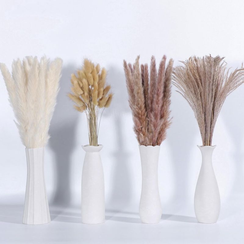 Photo 1 of 100 pcs Pampas Grass Decor, Home Decorations for Centerpiece Table - Dried Flowers for Wedding, Baby Shower, Western Party - Boho, Farmhouse, Vintage Style - 17" Length, No Vase
