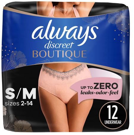 Photo 1 of (READ FULL POST) Always Discreet Boutique Incontinence and Postpartum Underwear for Women, Maximum Protection, S/M, Rosy, 12 Count
