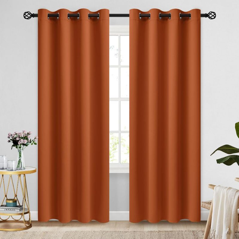 Photo 1 of  Blackout Room Darkening Orange Curtains 52" x 108" Length 2 Panels,Thick Polyester Light Blocking Insulated Thermal Window Curtain Drapes for...