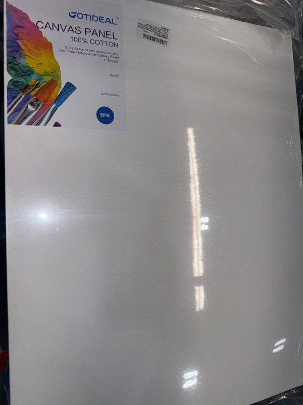 Photo 2 of *dent at the bottom** GOTIDEAL Canvases for Painting, 18x24 inch of 5 Pack, Professional Primed White Blank Flat Canvas - 100% Cotton Artist Canvas Boards for Acrylics Painting, Oil,Tempera