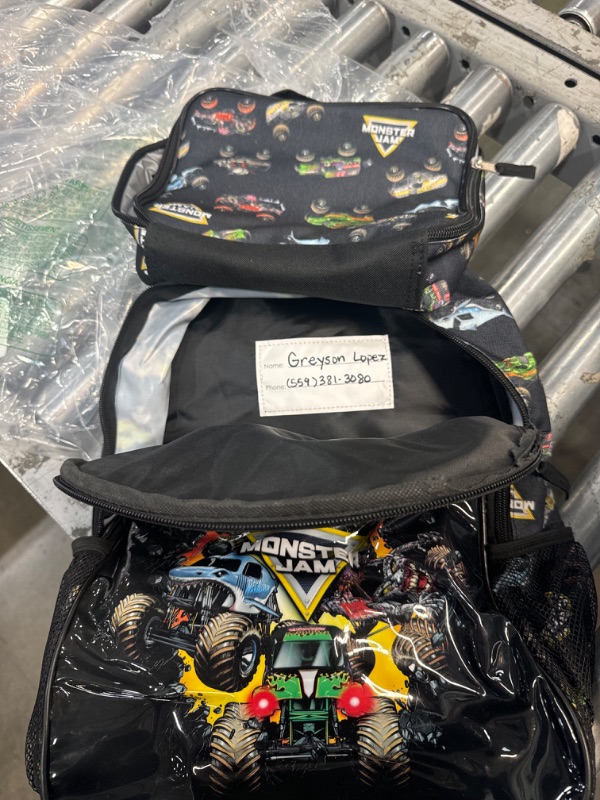 Photo 1 of *MISSING ACCESSORIES*Monster Jam Megladon Grave Digger Max-D Monster Trucks Backpack Lunch Bag Water Bottle Ice Pack 5 Piece Mega Set