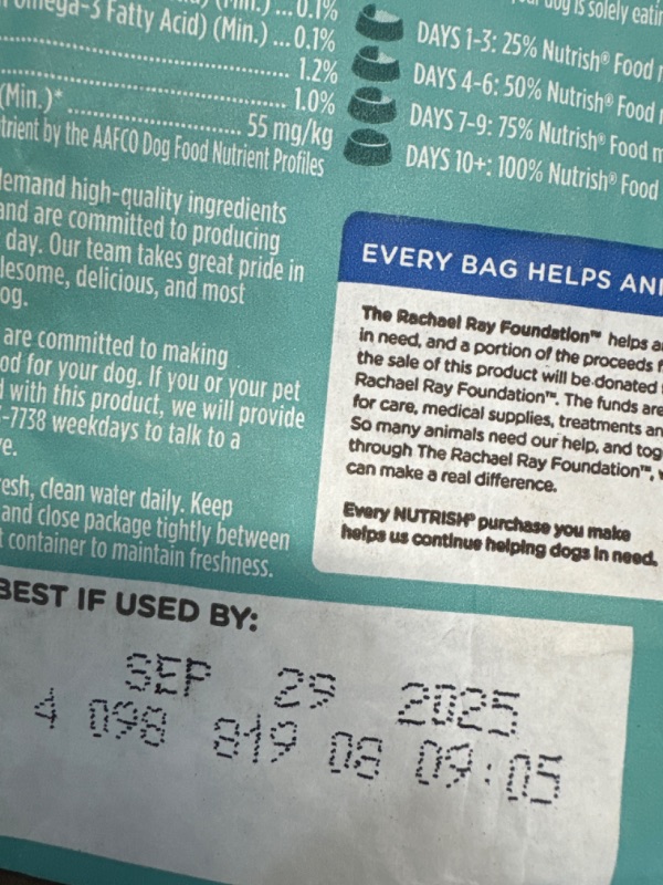 Photo 2 of *TAPED BAG** BB-SEP/29/2025** Rachael Ray Nutrish Real Chicken & Brown Rice Recipe Bright Puppy Super Premium Dry Dog Food