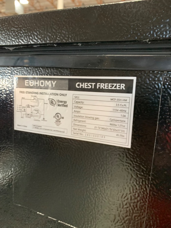 Photo 3 of ***SEE NOTES*** 
EUHOMY 3.5 Cu.Ft Chest Freezer with Removable Basket, Small Deep Freezer Adjustable 7 Thermostat, Quiet Mini Freezer Free-Standing Top Door, Energy Saving for Apartment/Garage/Basement/Dorm/Home,Black
