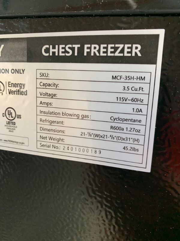 Photo 4 of ***SEE NOTES*** 
EUHOMY 3.5 Cu.Ft Chest Freezer with Removable Basket, Small Deep Freezer Adjustable 7 Thermostat, Quiet Mini Freezer Free-Standing Top Door, Energy Saving for Apartment/Garage/Basement/Dorm/Home,Black
