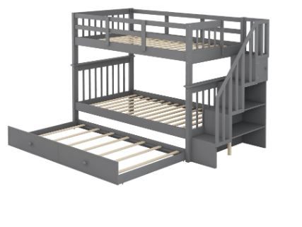 Photo 1 of **INCOMPLETE**Stairway Twin-Over-Twin Bunk Bed w/ Twin Trundle, Gray 
